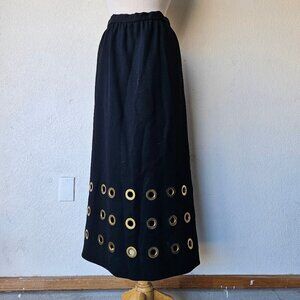 Pierre Cardin 1969 Space Age Collection Black Gold Gromets Maxi Skirt 60s Medium